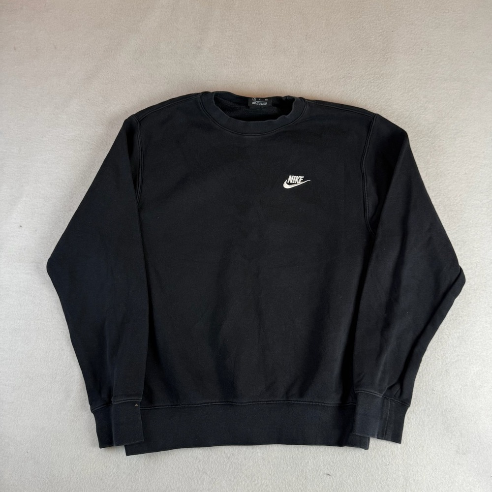 Nike Mens Sportswear Club Fleece Crewneck Sweatshirt Black White Logo Small